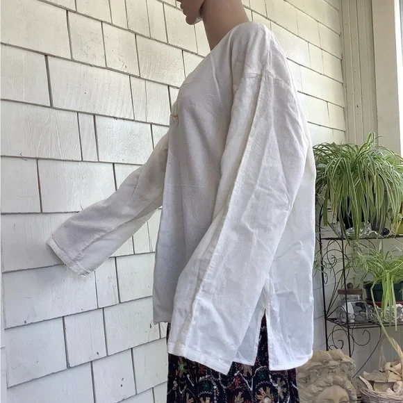 Vintage poet prairie blouse, cotton, linen, size 46 - Picture 7 of 9